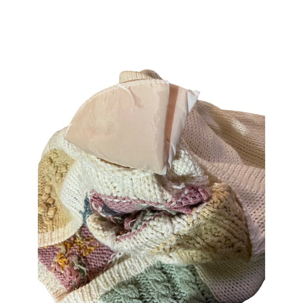 Vintage 90s Needles & Yarn Sweater Womens M Patchwork Floral Knit Korea - Picture 6 of 16
